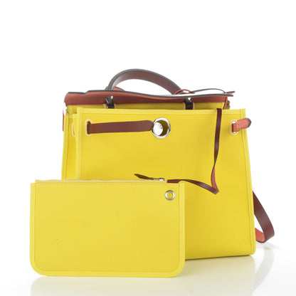 Hermes Vache Hunter Toile Herbag Zip 31 PM Lime Rouge H 5 of 9