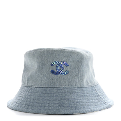 Chanel Denim Sequin Reversible Bucket Hat Blue 3 of 9