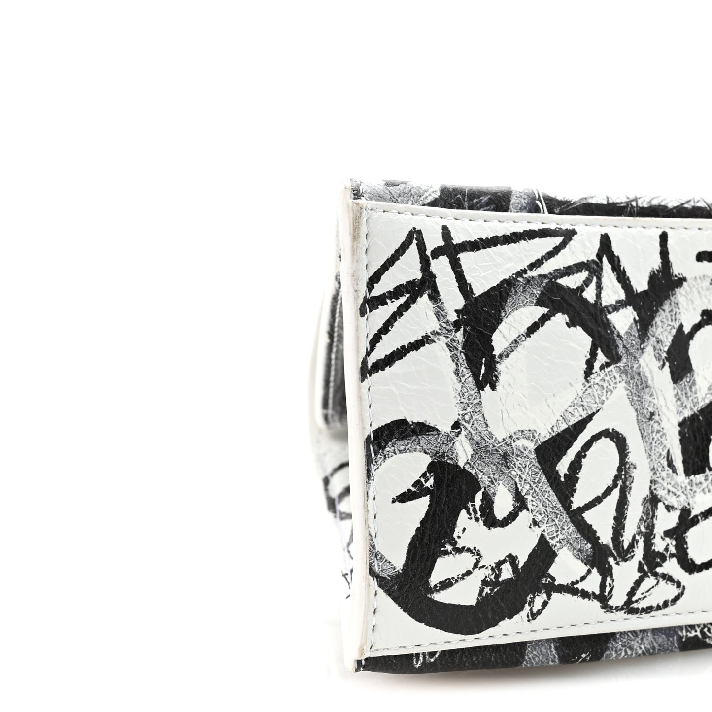 Smooth Calfskin Graffiti Hourglass Top Handle Bag Small White Black