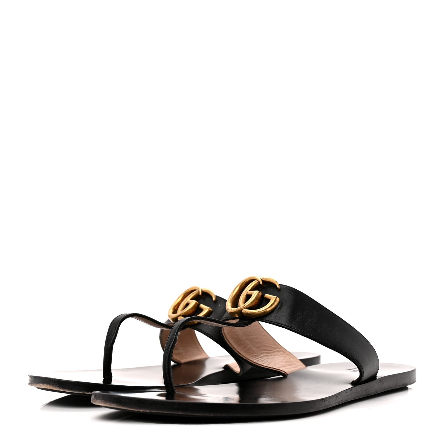Calfskin GG Marmont Thong Sandals 40 Black