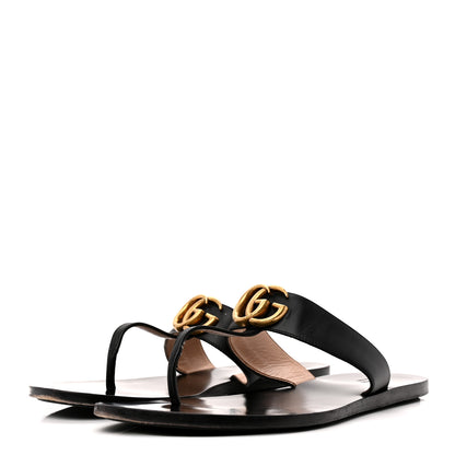 Gucci Calfskin GG Marmont Thong Sandals 40 Black 4 of 10