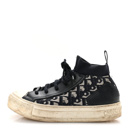 Christian Dior Technical Knit Calfskin Oblique Womens Walk'n Dior Mid Top Sneakers 35 Deep Blue 1 of 7