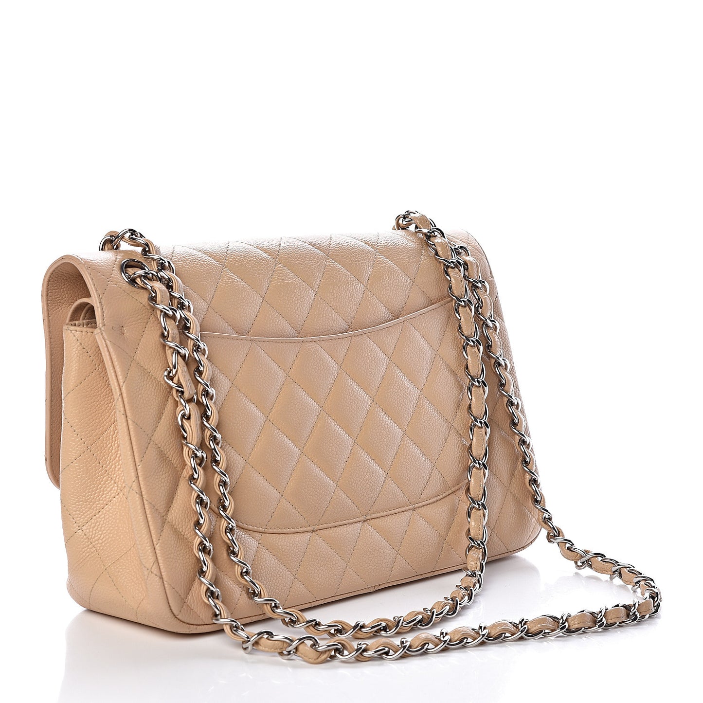 Caviar Quilted Jumbo Double Flap Beige Clair