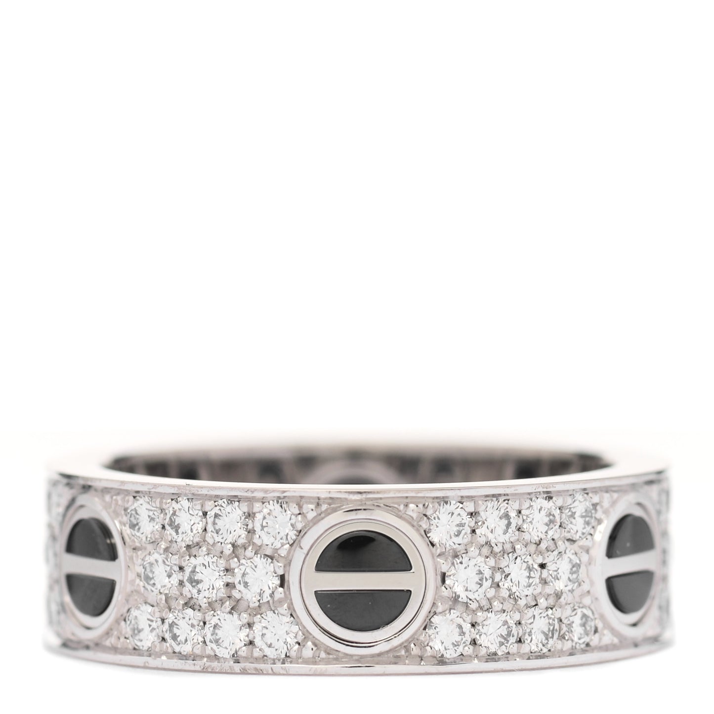 18K White Gold Diamond Ceramic LOVE Paved Ring 57 8