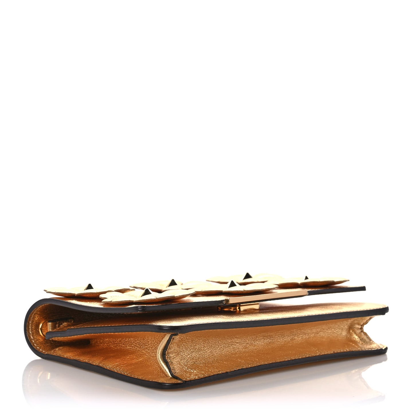 Vitello Catalan Mirror Flowerland Tube Wallet On Chain Gold