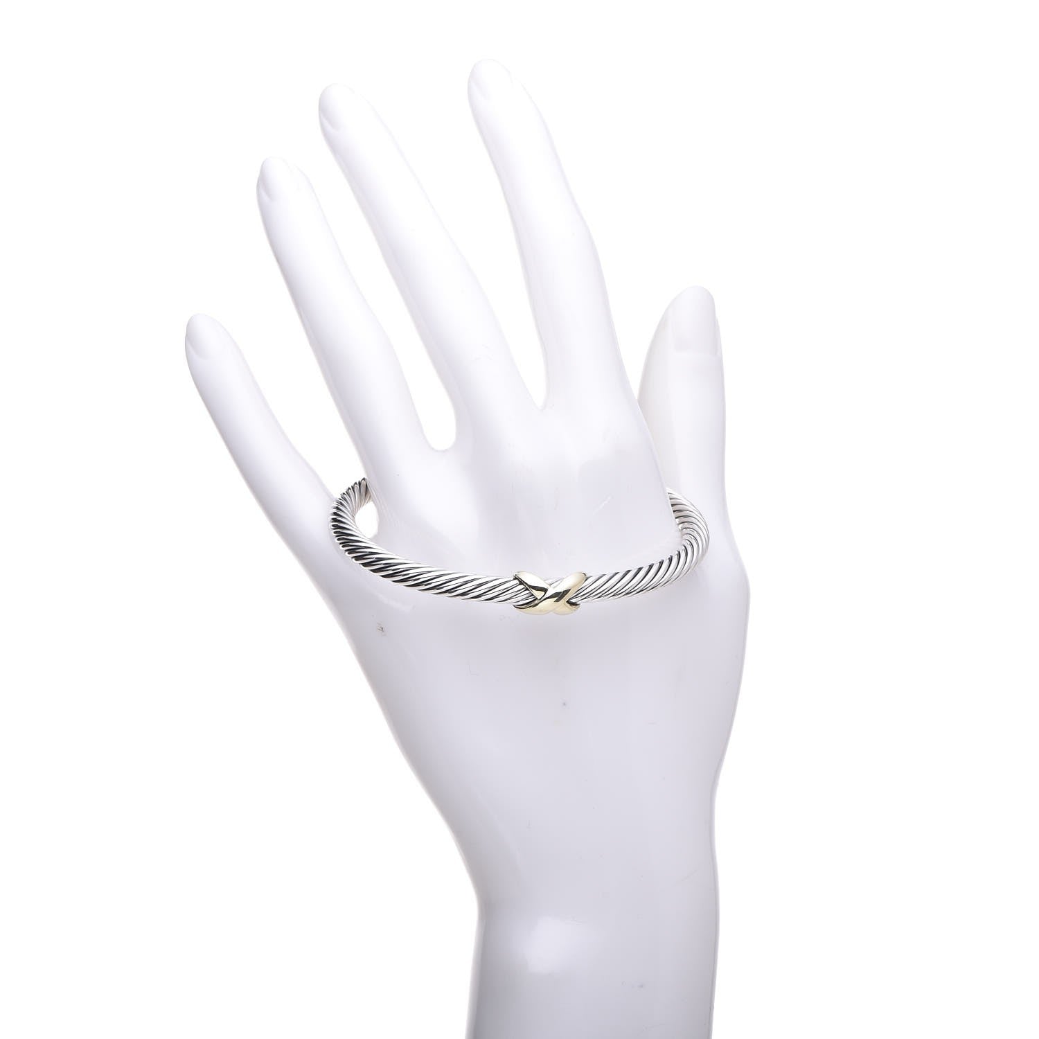 David Yurman Sterling Silver 14K Yellow Gold 5mm X Station Cable Bracelet 2 of 5