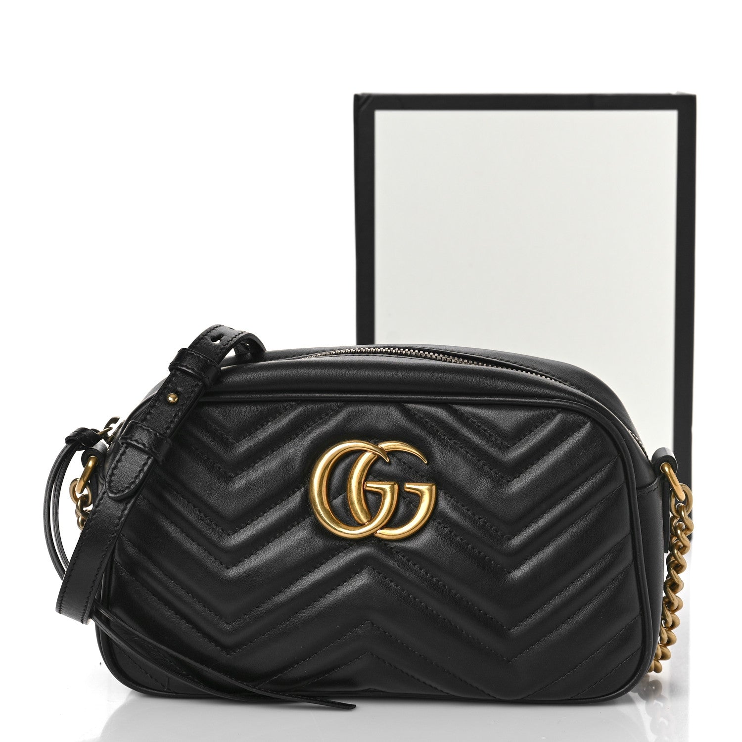 Gucci Calfskin Matelasse Small GG Marmont Chain Shoulder Bag Black 11 of 11