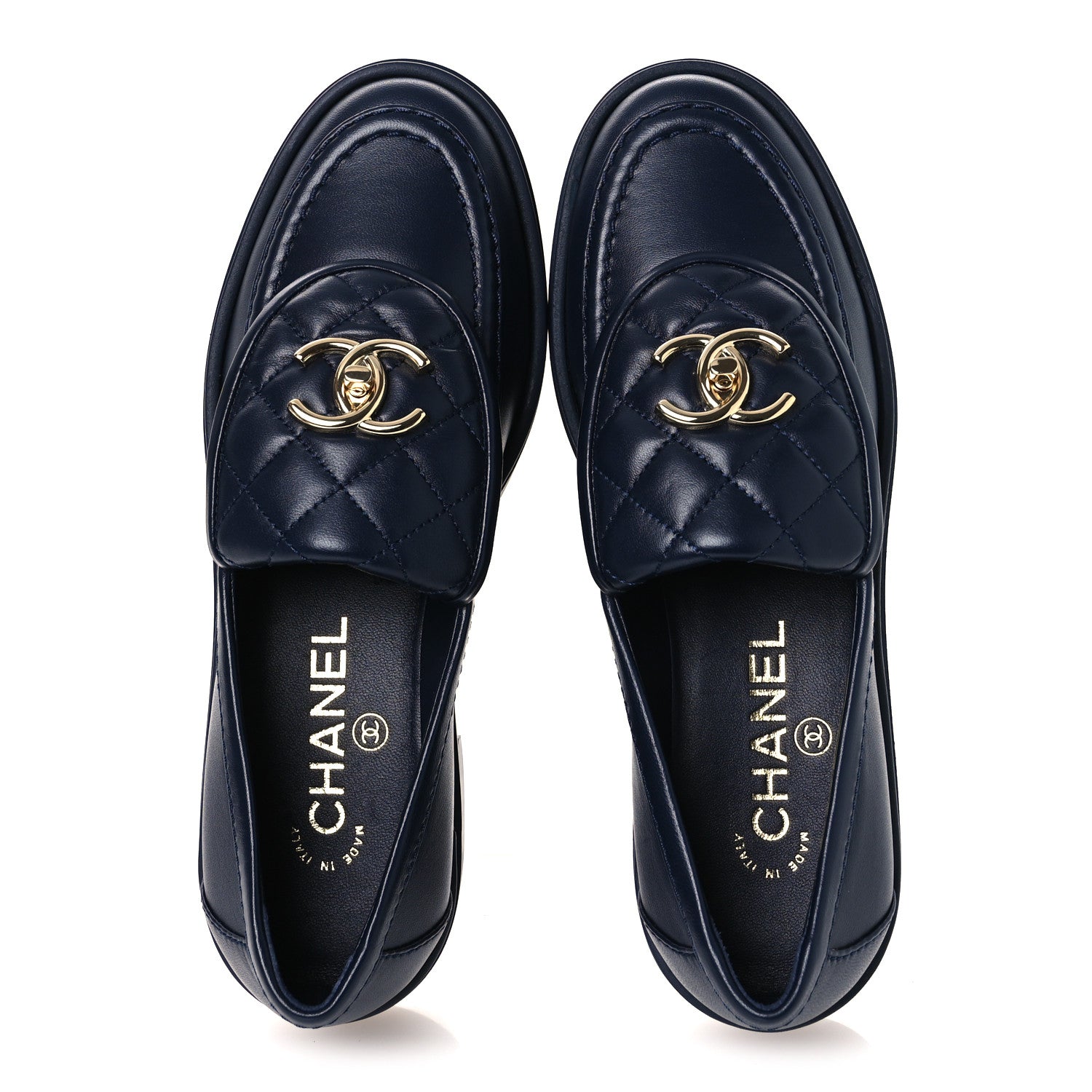Chanel Lambskin Quilted CC Turnlock Loafers 36 Navy 2 of 11