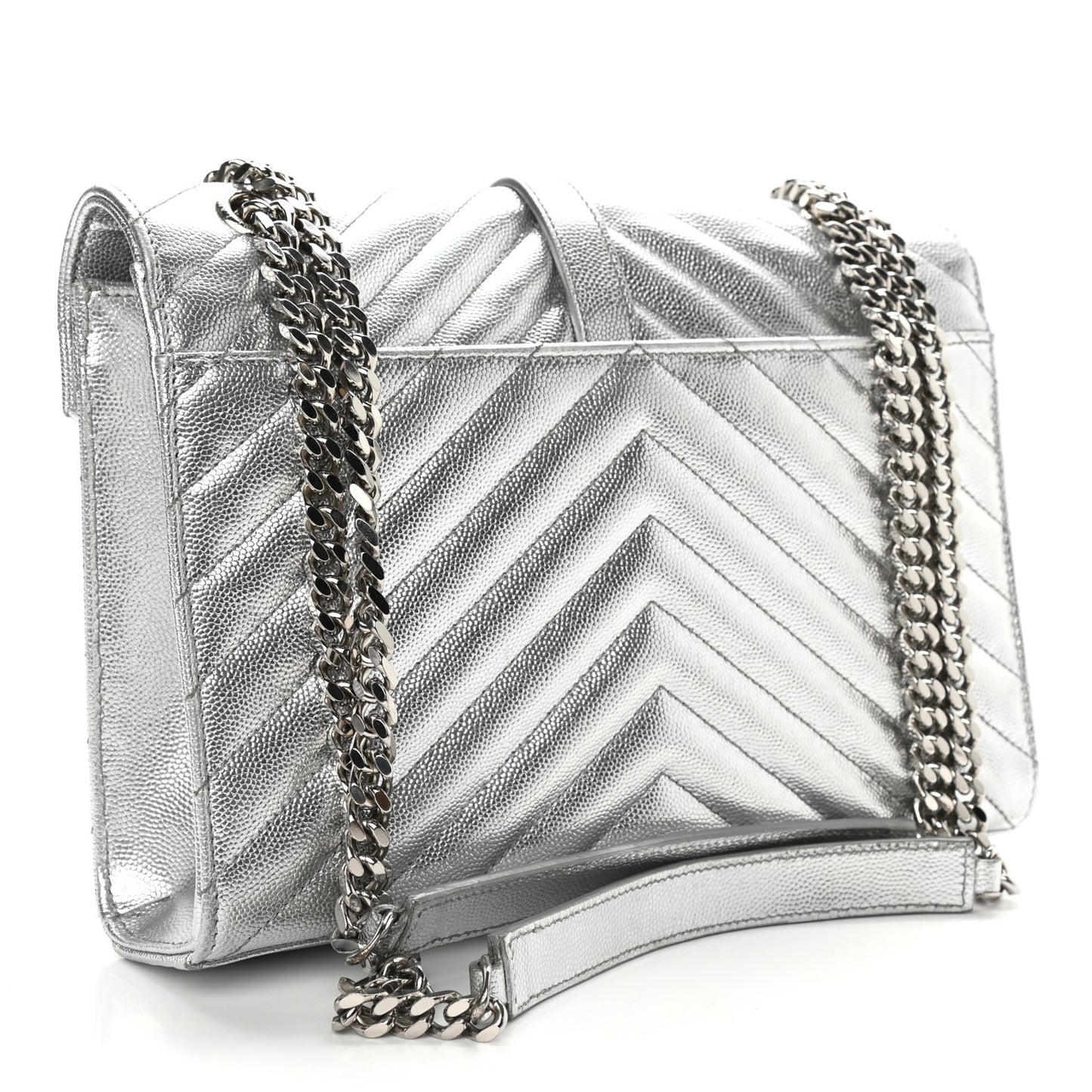 Metallic Grain De Poudre Matelasse Chevron Medium Monogram Satchel Silver