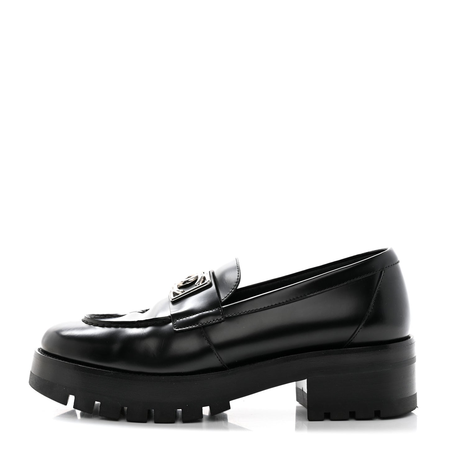 Calfskin Metal CC Loafers 40.5 Black