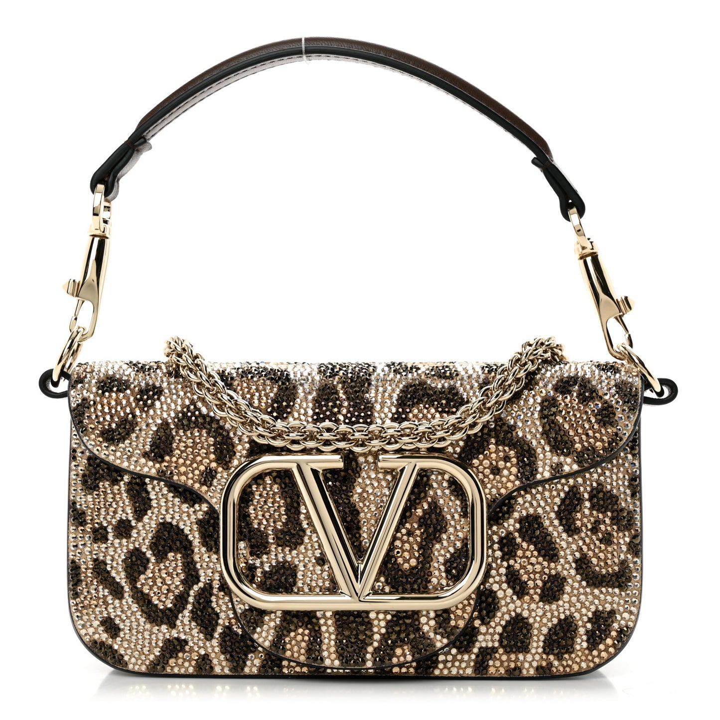 Crystal Leopard Embroidered Vlogo Small Loco Shoulder Bag Multicolor Teak Brown