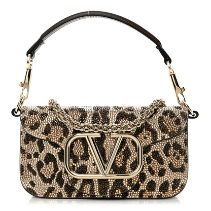 Valentino Garavani Crystal Leopard Embroidered Vlogo Small Loco Shoulder Bag Multicolor Teak Brown 1 of 9