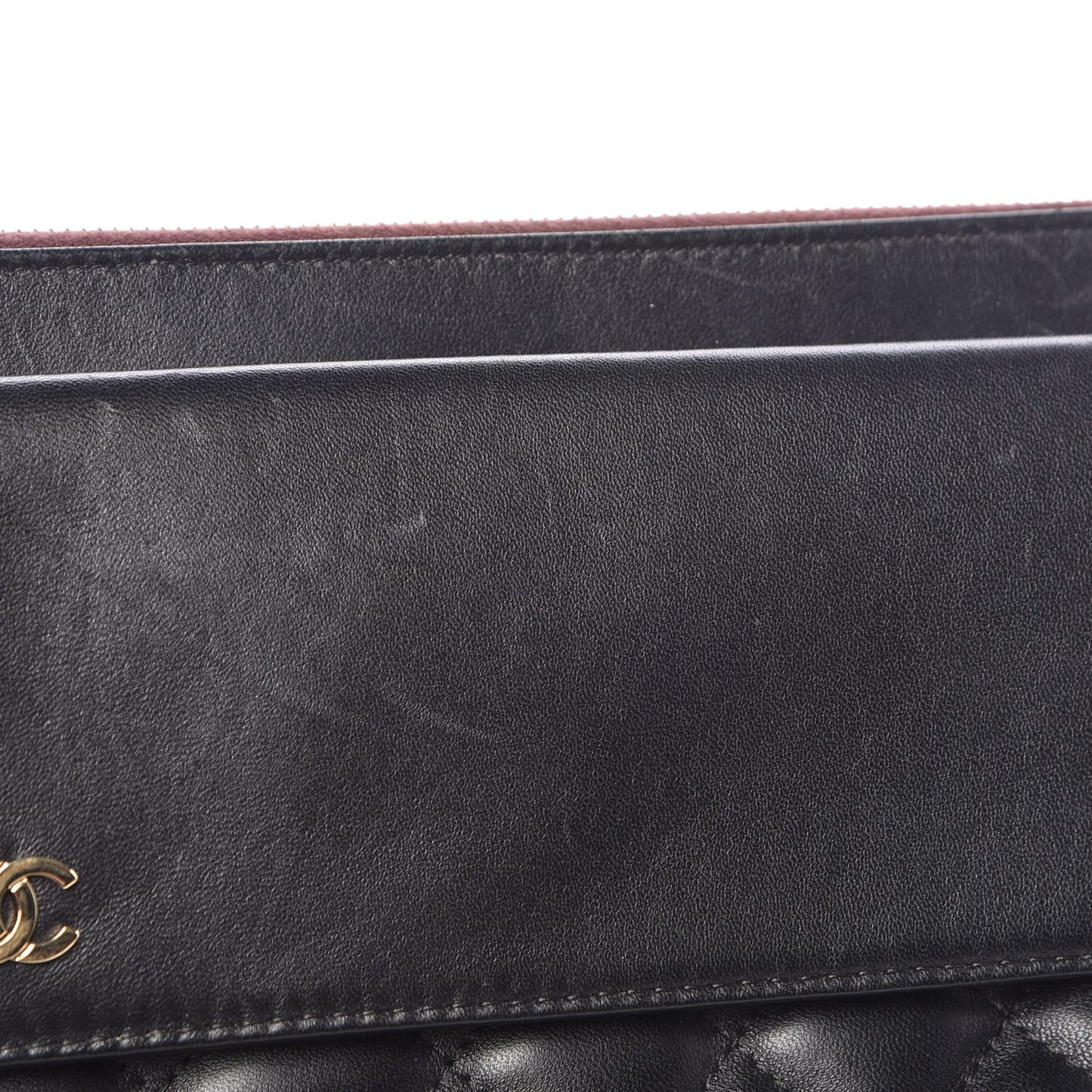 Lambskin Quilted Large Flap Cosmetic Case Black