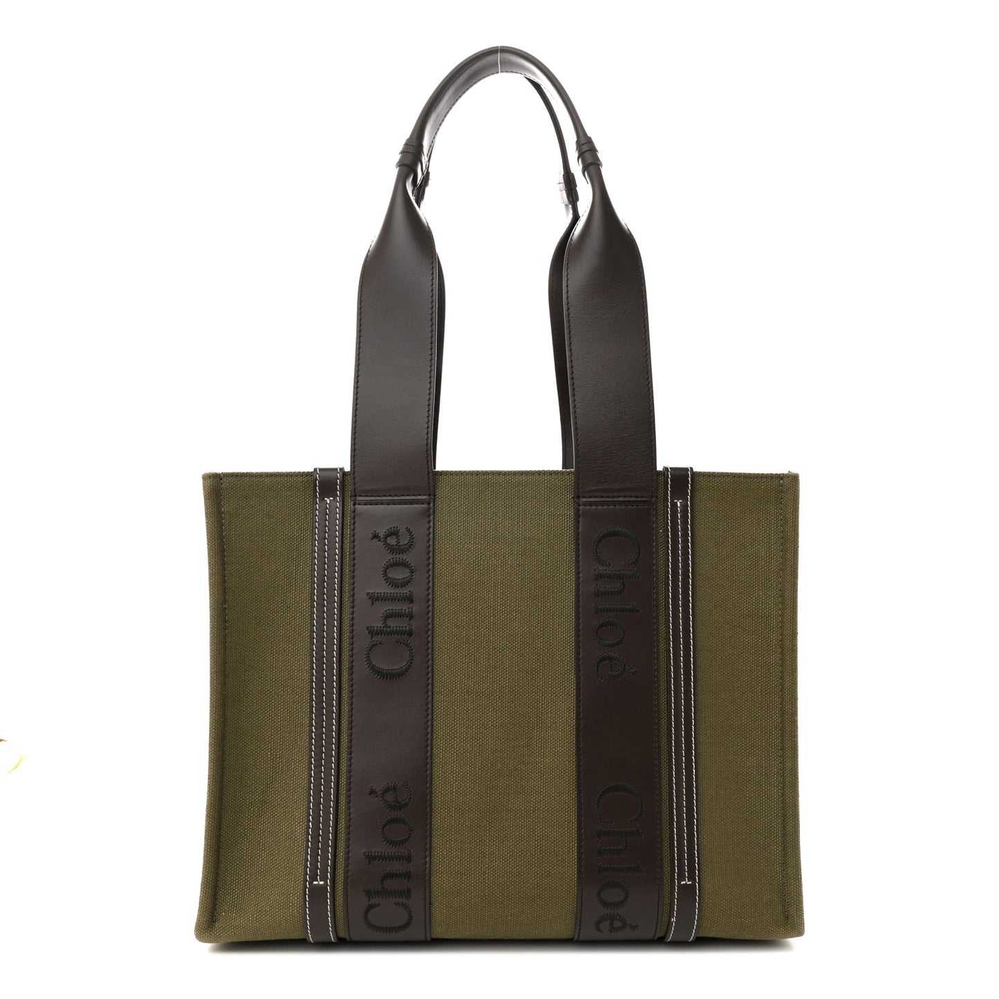 Linen Calfskin Medium Woody Tote Warm Green