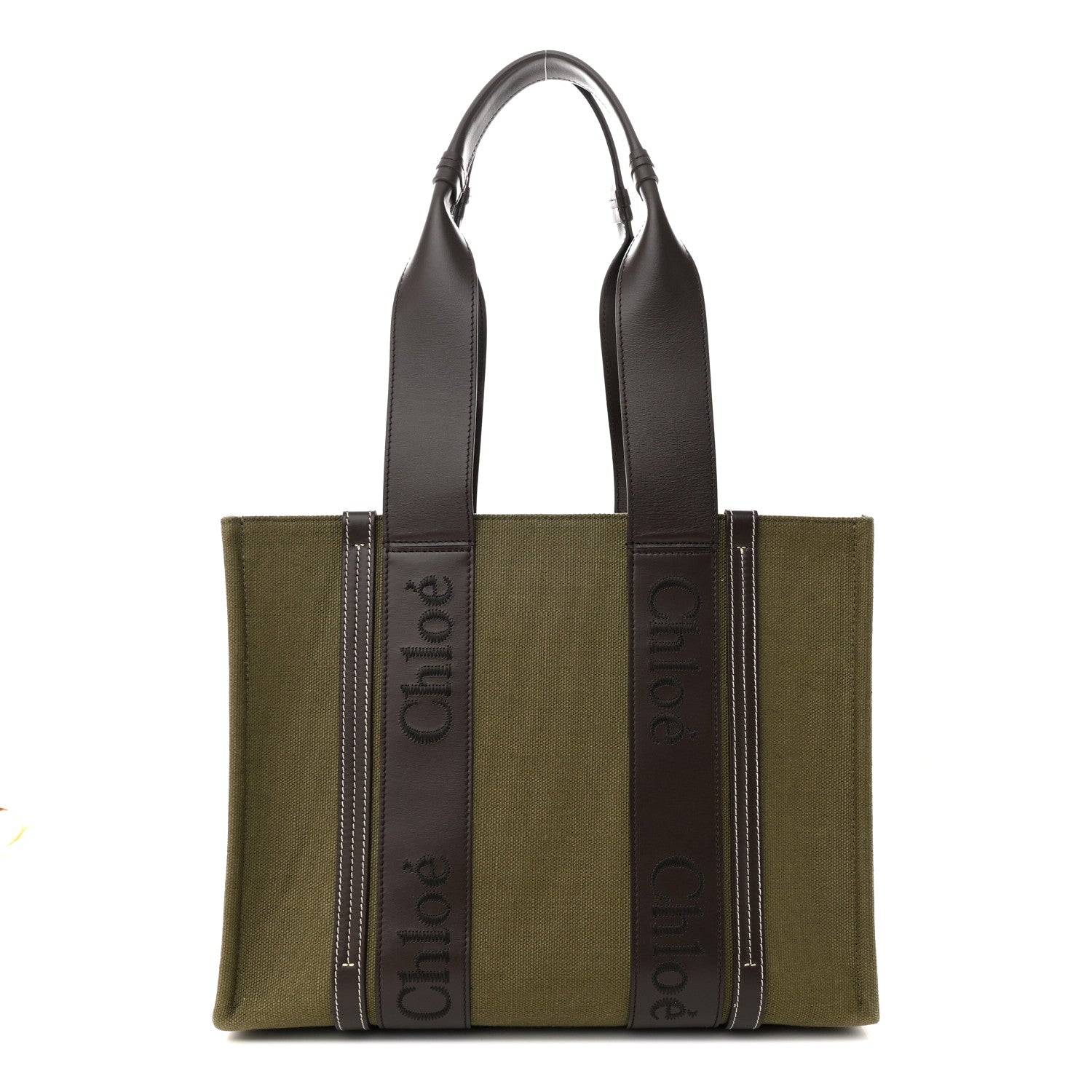 Chloe Linen Calfskin Medium Woody Tote Warm Green 1 of 14