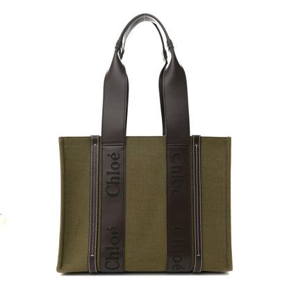 Chloe Linen Calfskin Medium Woody Tote Warm Green 1 of 14