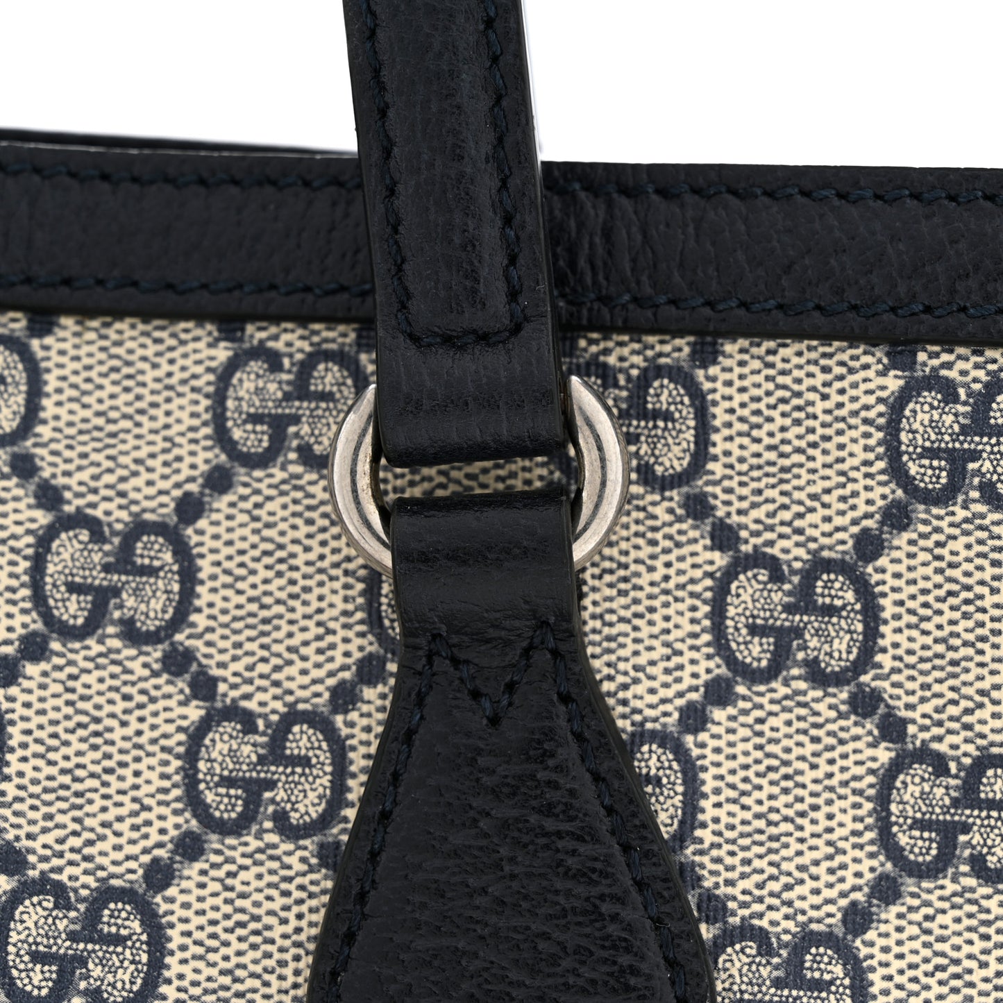 GG Supreme Monogram Textured Calfskin Web Medium Ophidia Shopping Tote Beige Blue