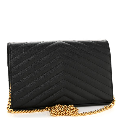 Saint Laurent Grain De Poudre Matelasse Chevron Monogram Chain Wallet Black 3 of 11