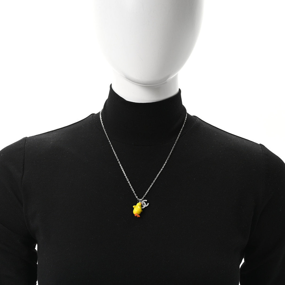 Chanel Metal Resin Strass Crystal CC Baby Chick Pendant Necklace Silver Yellow Orange 2 of 5