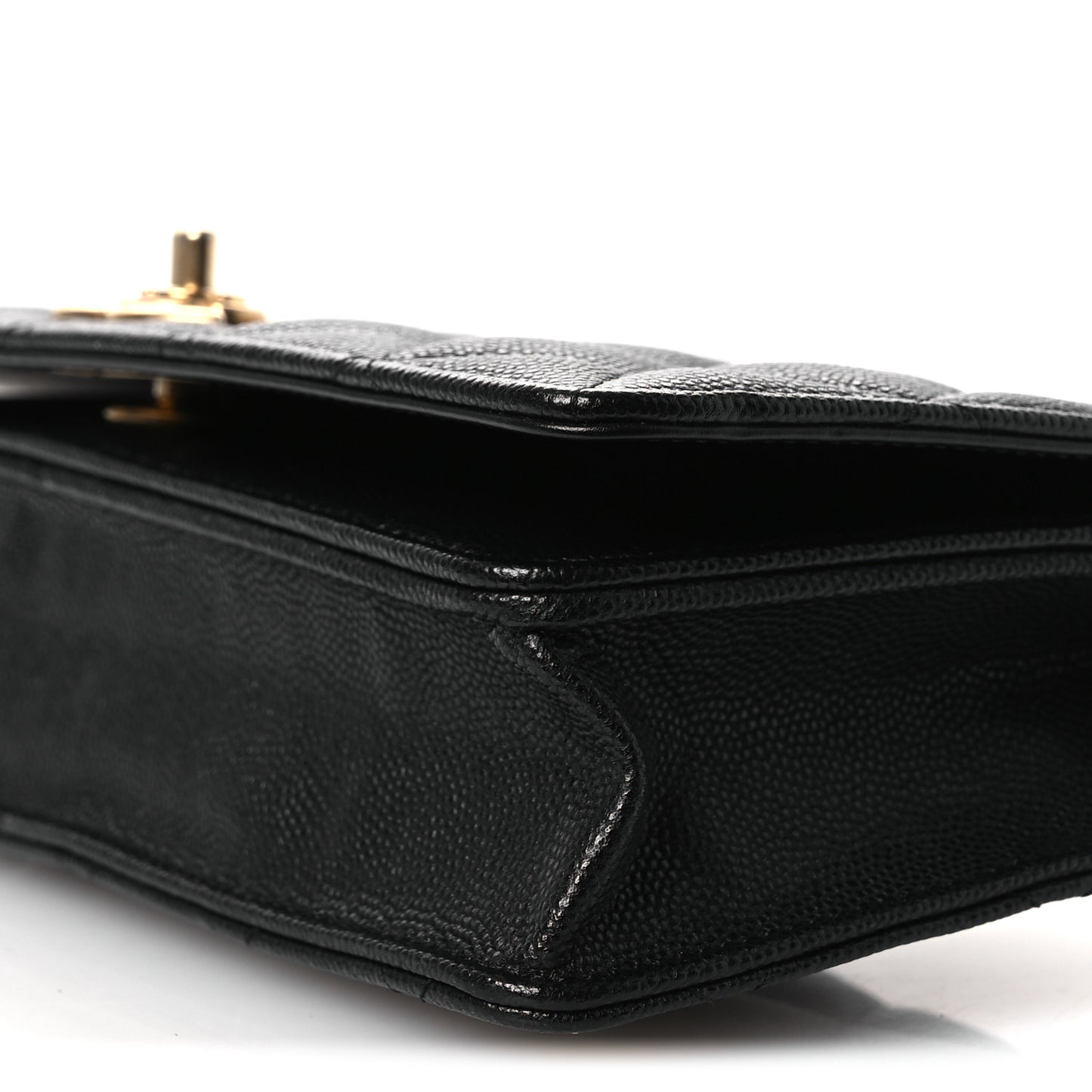 Caviar Quilted Camellia Clutch With Chain Black
