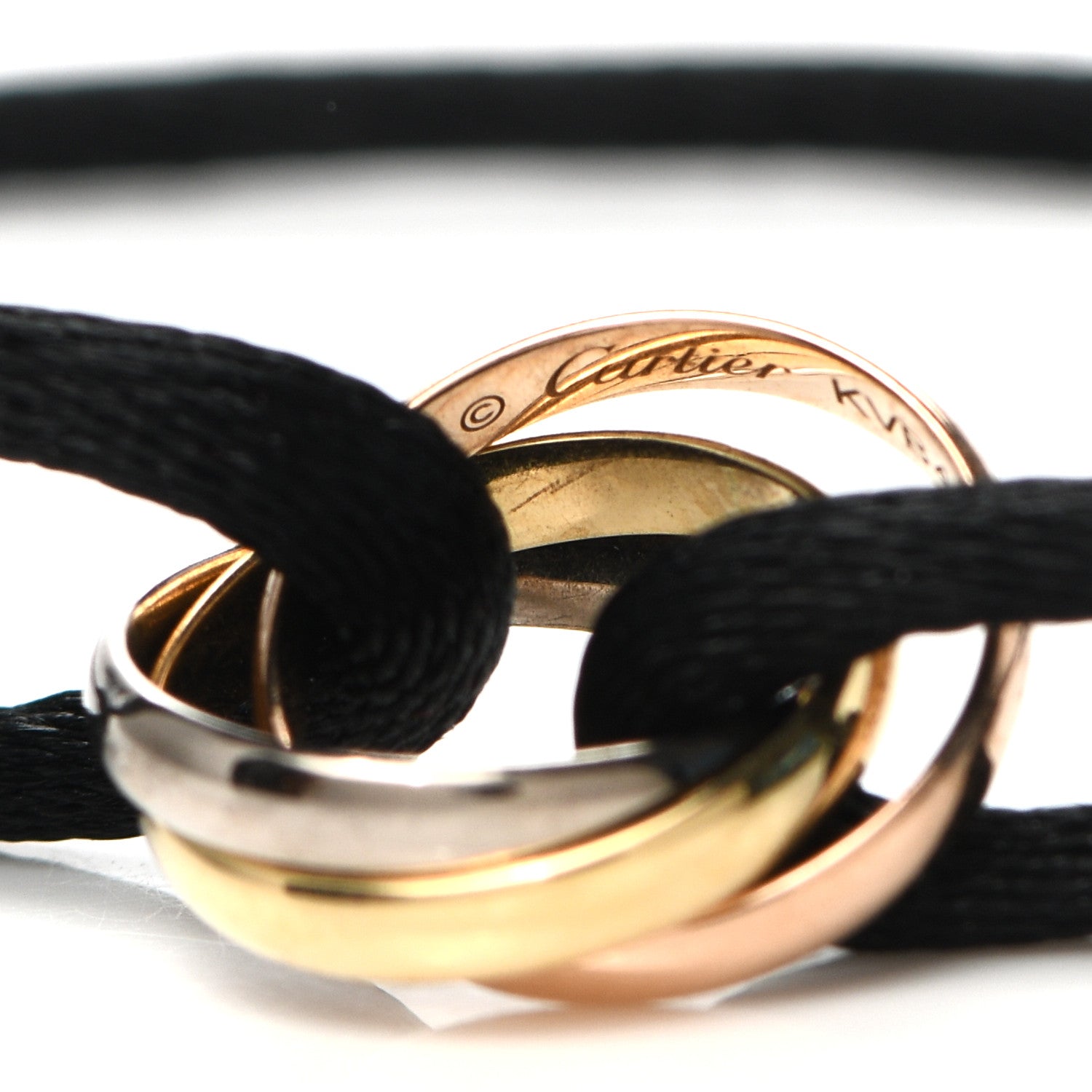 Cartier 18K Pink Yellow White Gold Trinity Adjustable Cord Bracelet Black 4 of 5