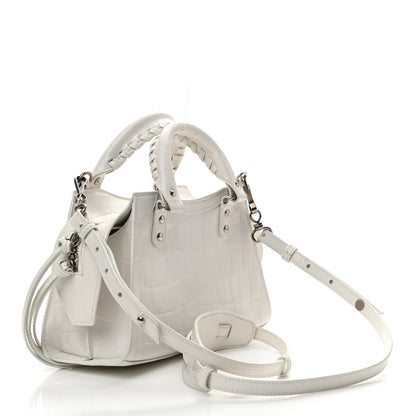Balenciaga Semi Shiny Calfskin Crocodile Embossed Neo Classic Silver Hardware Mini City White 3 of 10