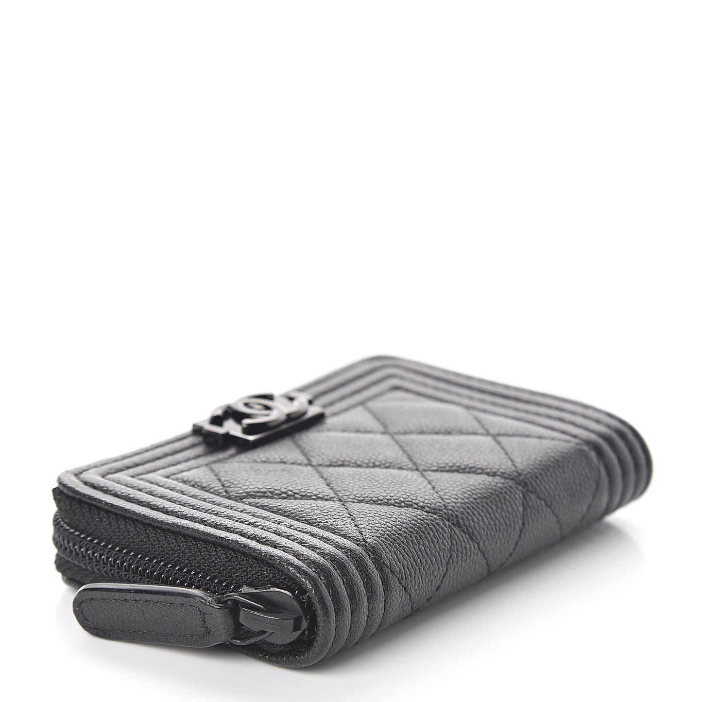 Caviar Quilted Boy Zip Around Coin Purse Wallet So Black