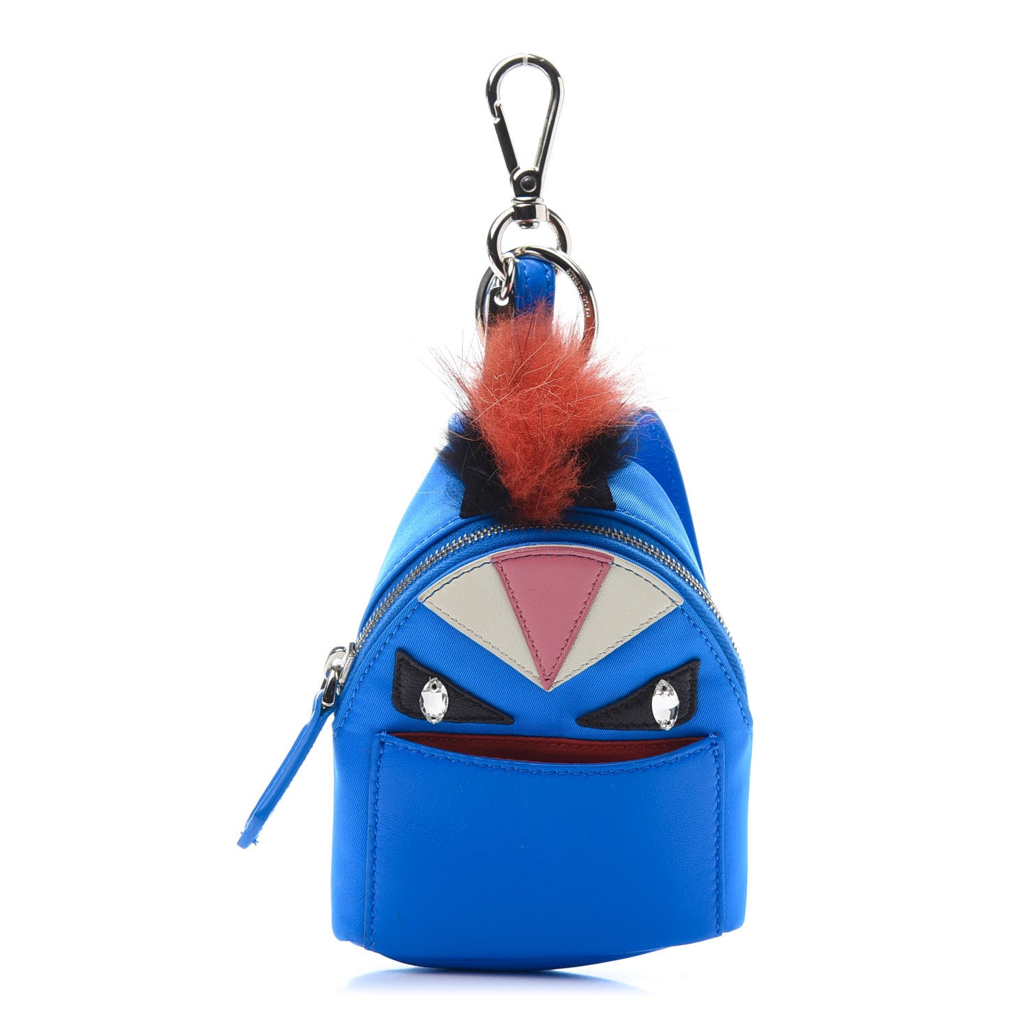 Fendi Nylon Shiny Nappa Nutria Fox Fur Monster Eyes Mini Backpack Charm Blue Royal Multicolor 1 of 8
