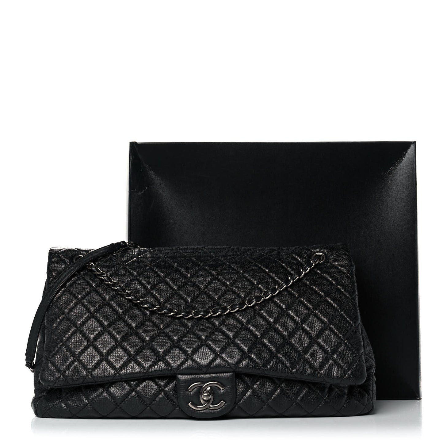 Calfskin Quilted XXL Travel Flap Bag Black
