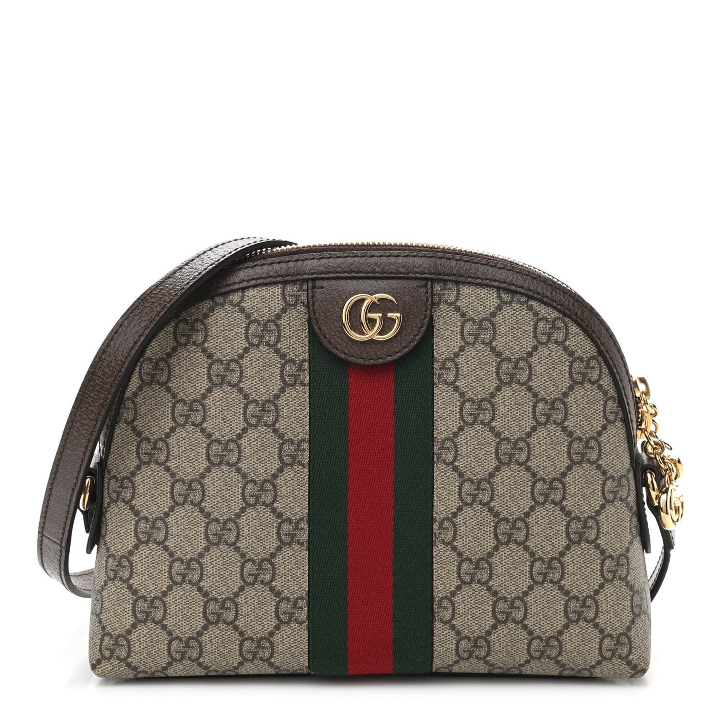 GG Supreme Monogram Textured Dollar Calfskin Web Small Ophidia Dome Shoulder Bag Beige Ebony New Acero