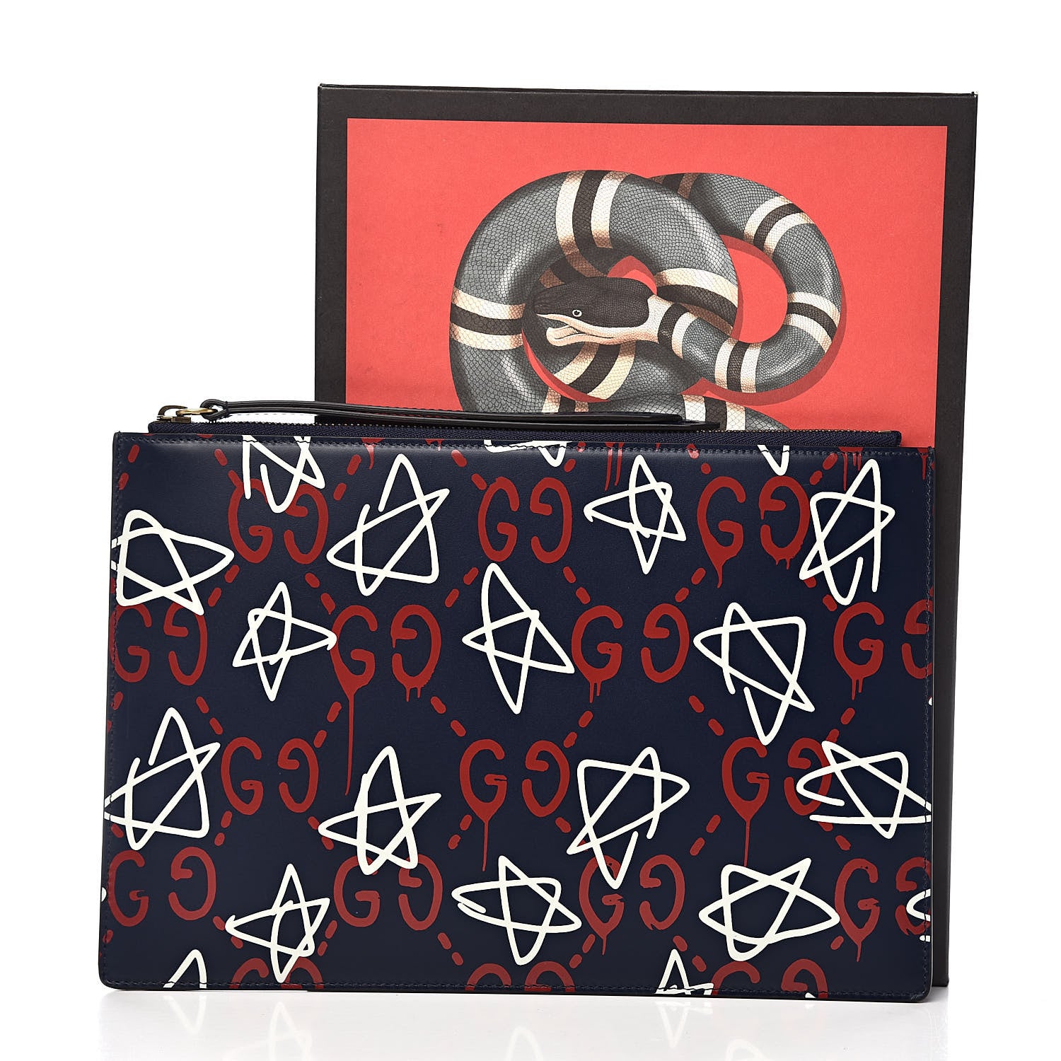 Gucci Calfskin GucciGhost Print Pouch Blue Agata Hibiscus Red 9 of 9