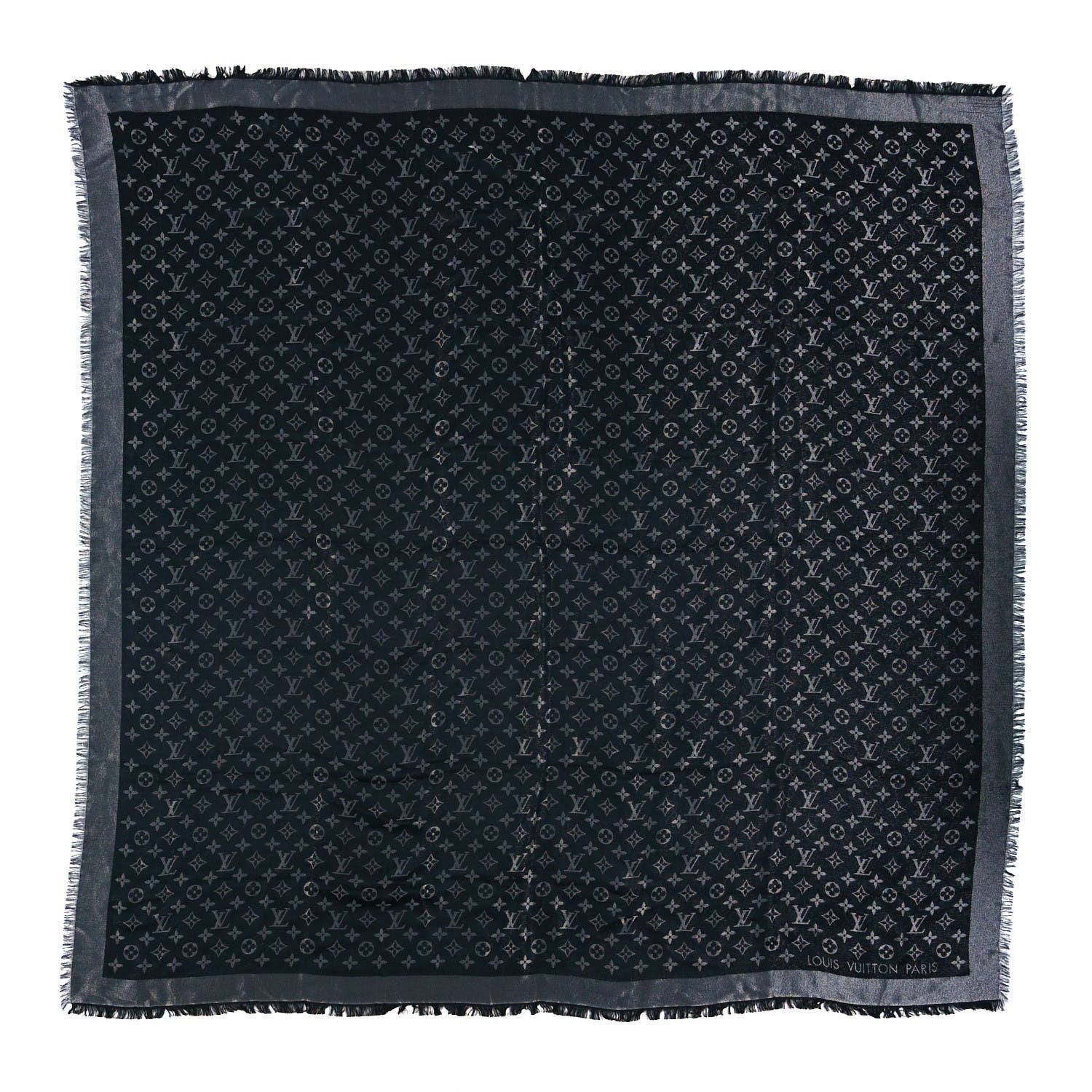 Louis Vuitton Silk Wool So Shine Monogram Shawl Grey Black 1 of 6