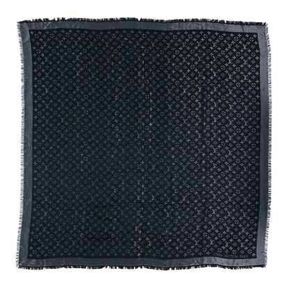 Louis Vuitton Silk Wool So Shine Monogram Shawl Grey Black 1 of 6