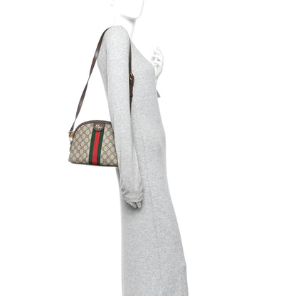 Gucci GG Supreme Monogram Textured Dollar Calfskin Web Small Ophidia Dome Shoulder Bag Beige Ebony New Acero 2 of 11