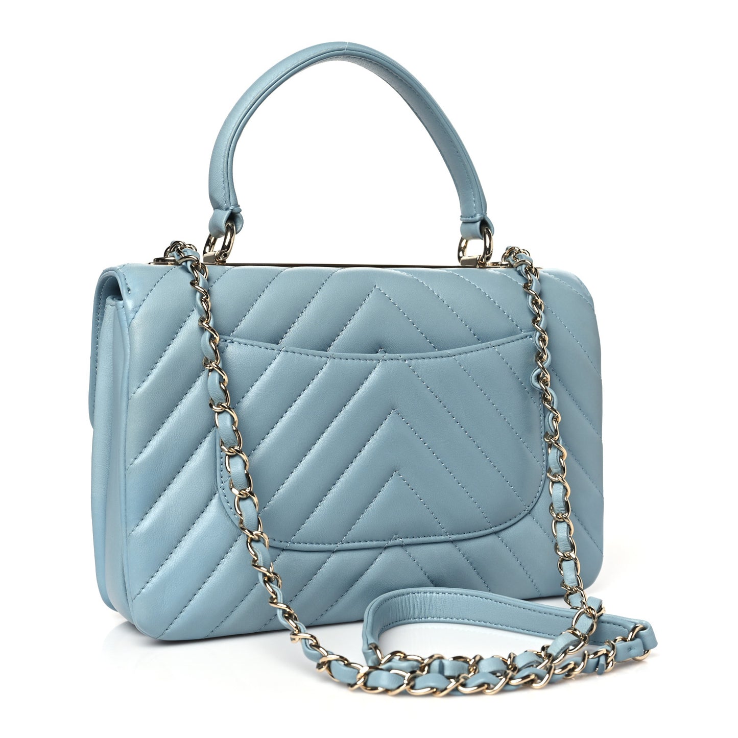 Lambskin Chevron Quilted Small Trendy CC Dual Handle Flap Bag Blue