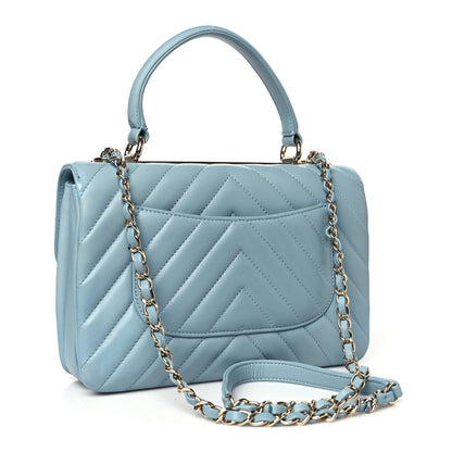 Chanel Lambskin Chevron Quilted Small Trendy CC Dual Handle Flap Bag Blue 3 of 11