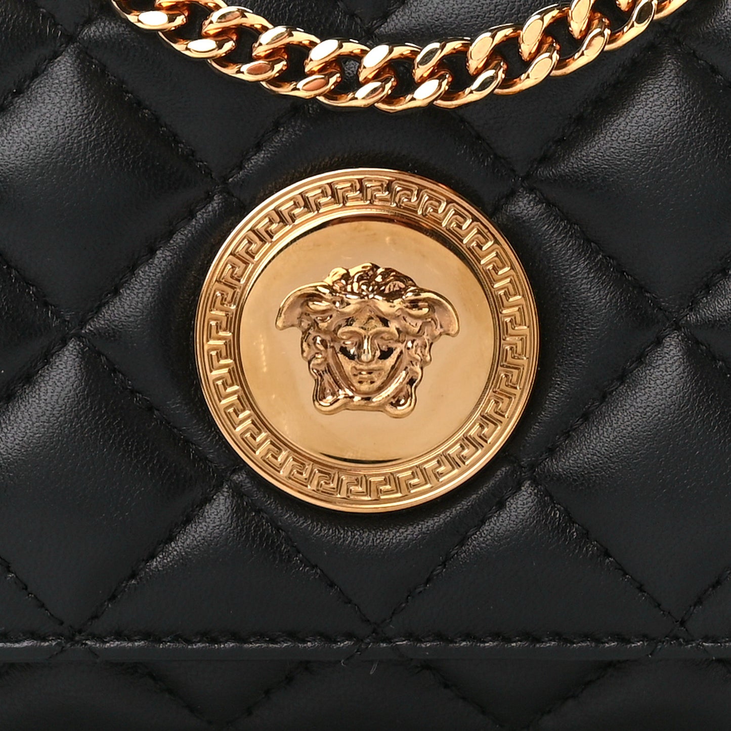 Nappa Quilted Small Medusa Chain Crossbody Black