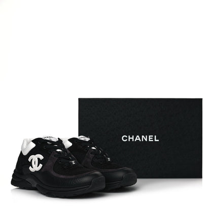 Chanel Mesh Suede Grained Calfskin Womens CC Sneakers 39.5 Black White 8 of 8