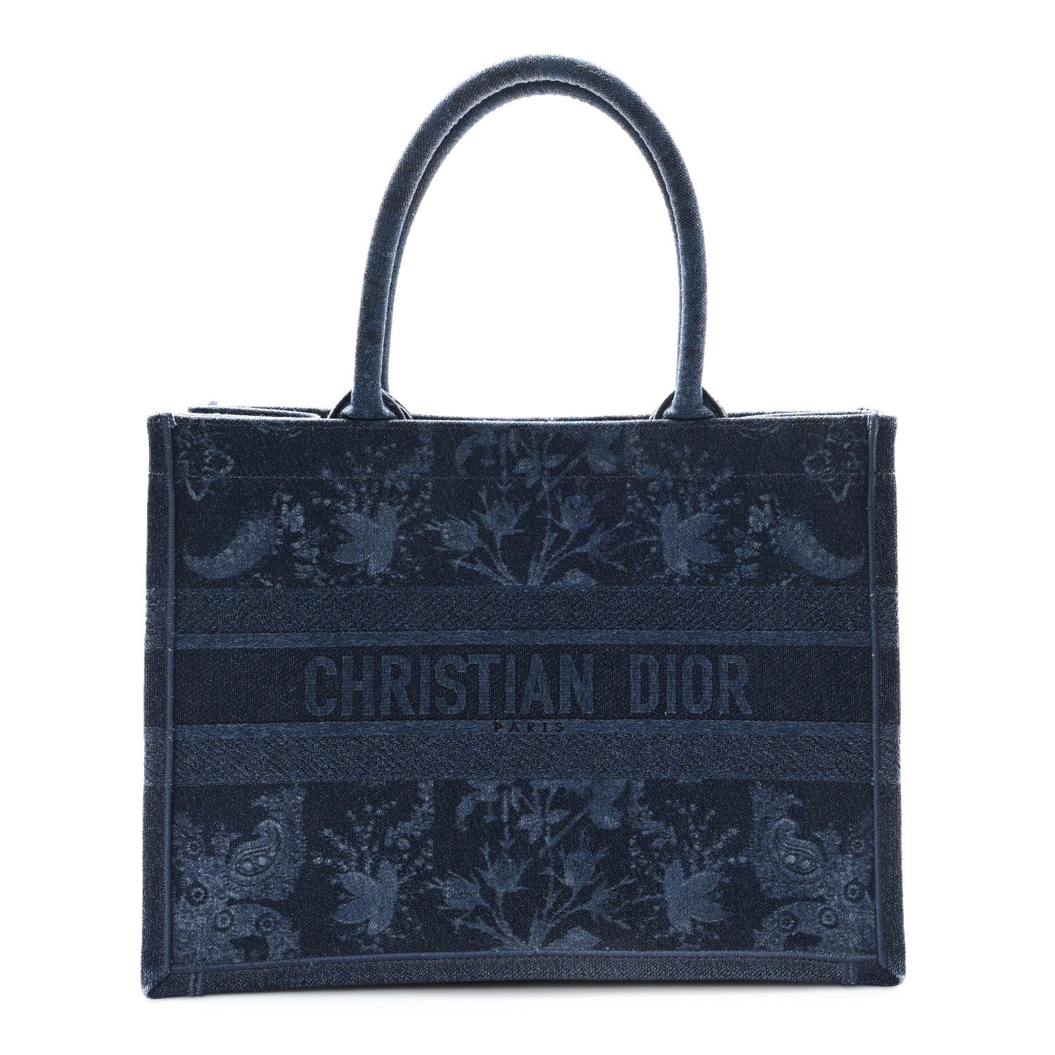 Christian Dior Denim Flowers Embroidered Medium Book Tote Blue 1 of 11