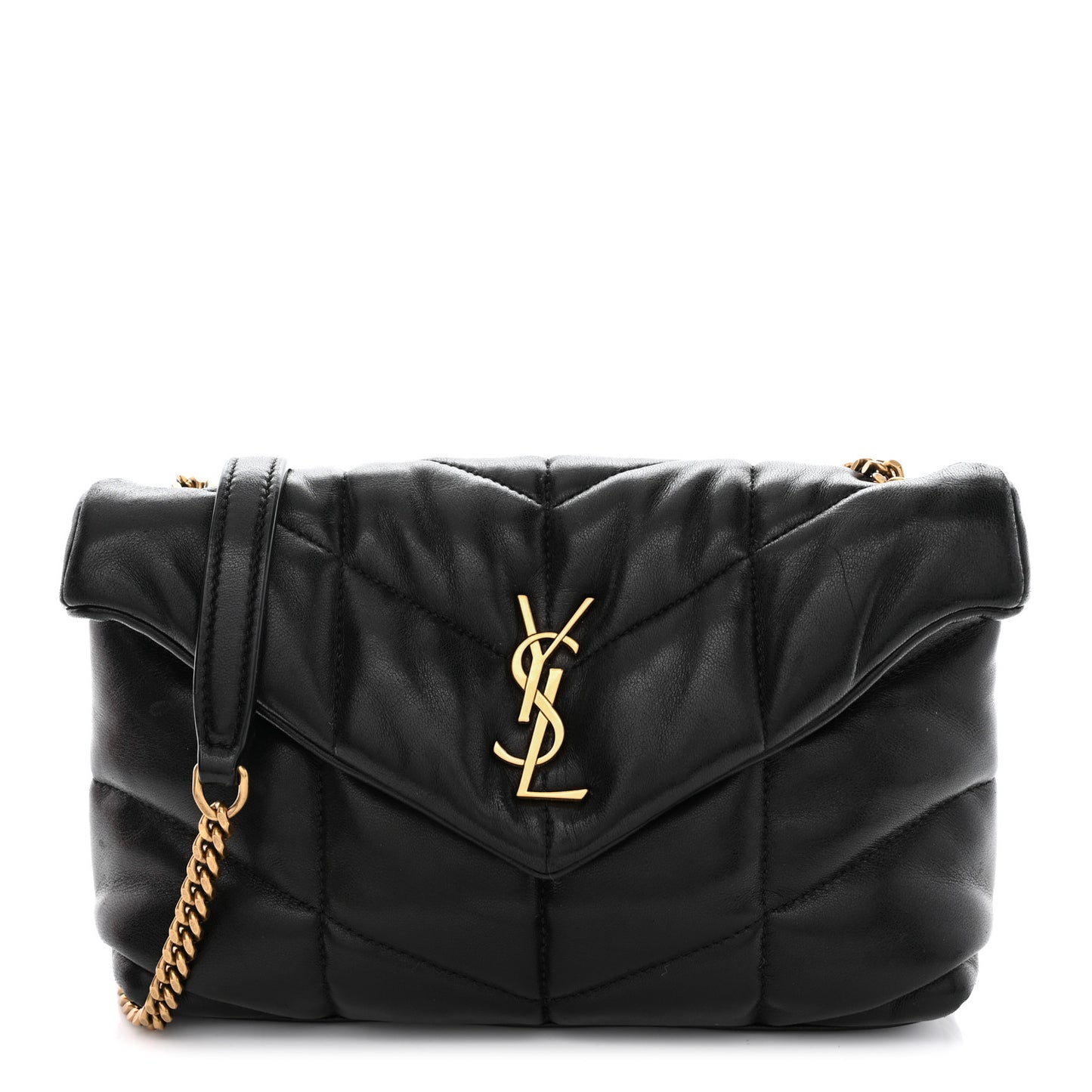 Lambskin Quilted Toy Loulou Puffer Monogram Chain Satchel Black