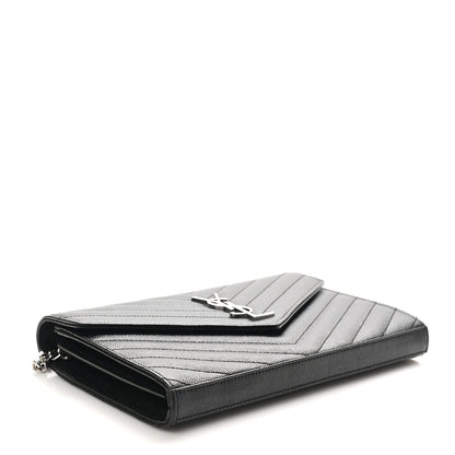Saint Laurent Grain De Poudre Matelasse Chevron Monogram Chain Wallet Black 4 of 10