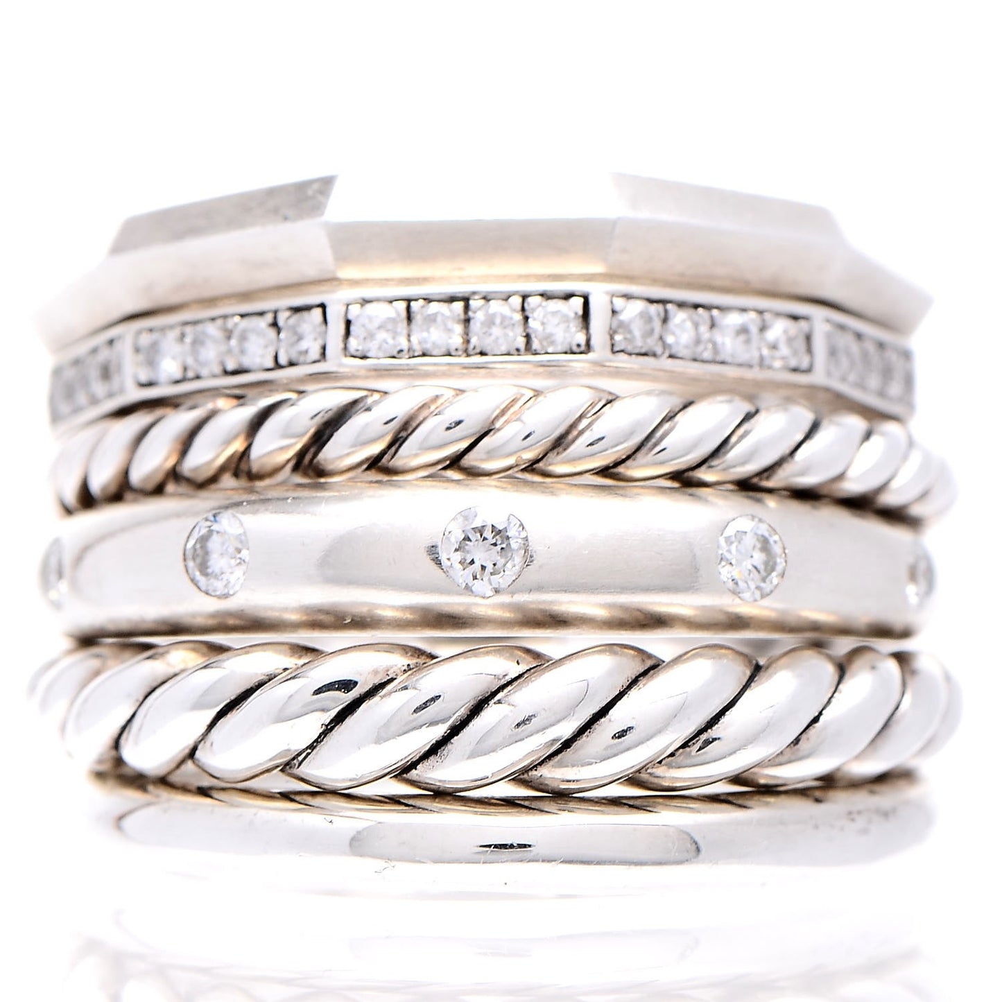Sterling Silver Diamond 16mm Stax Wide Stacked Ring 49.3 5