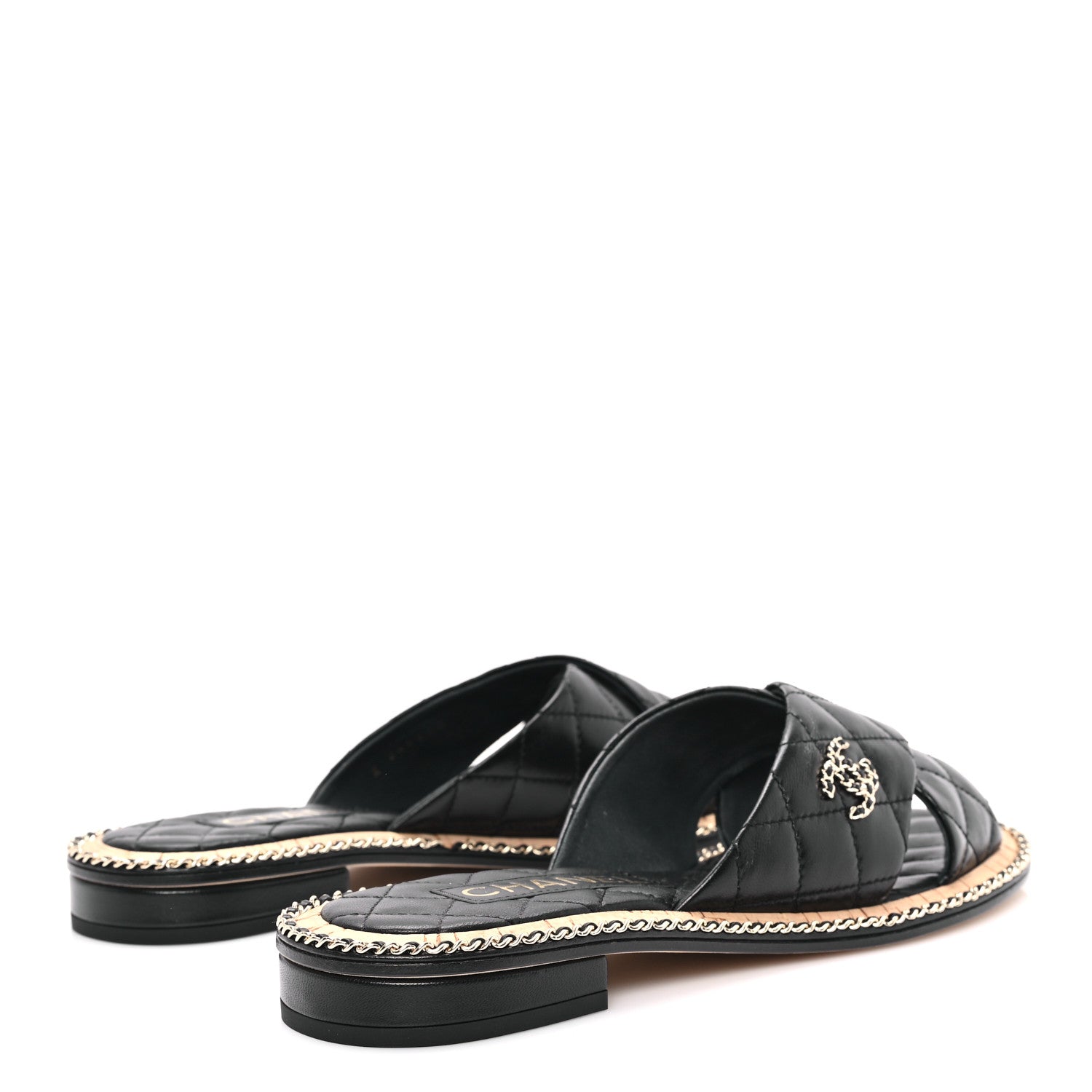 Chanel Lambskin Quilted Chain CC Sandals 39 Black 5 of 10