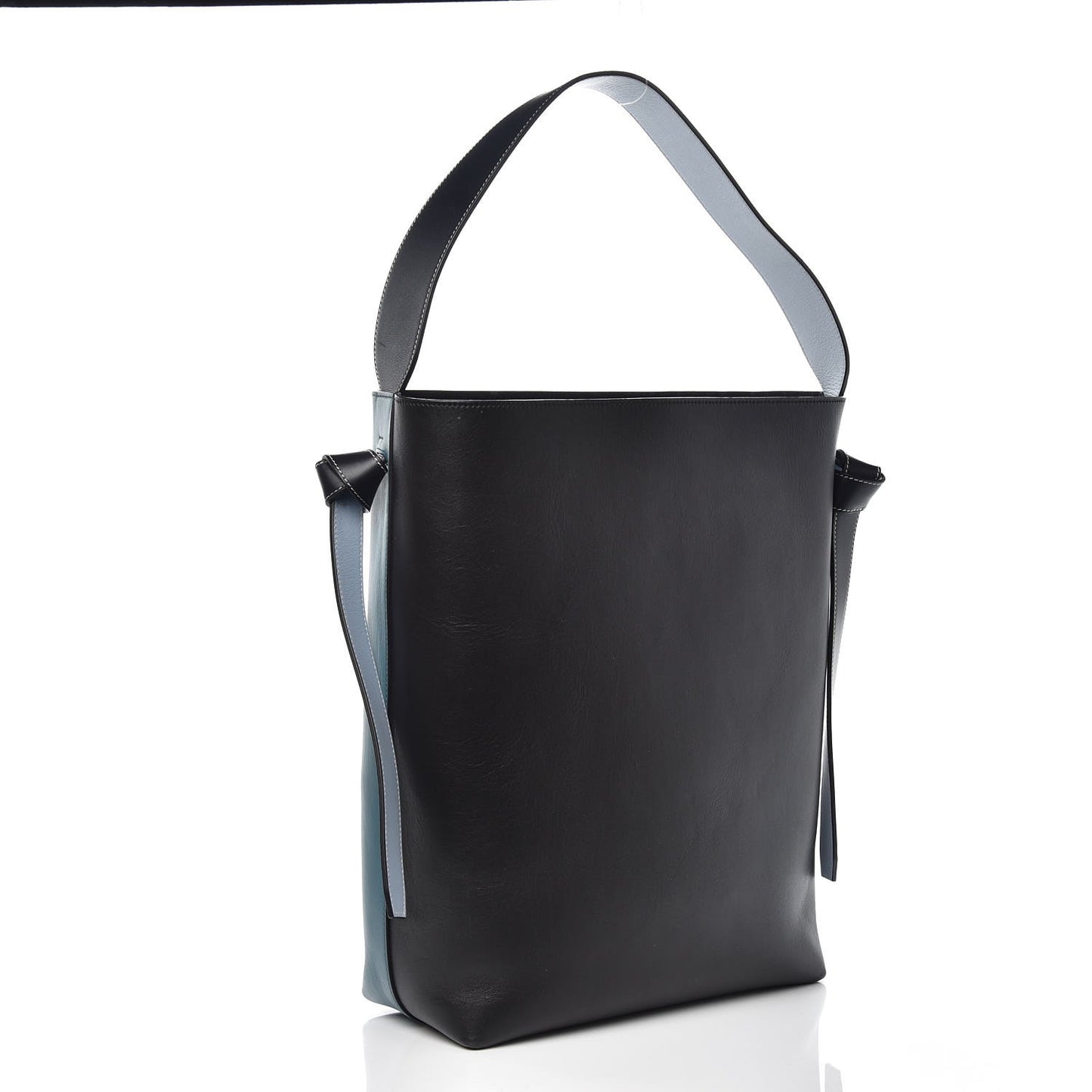 Shiny Smooth Calfskin Small Twisted Cabas Ocean Black