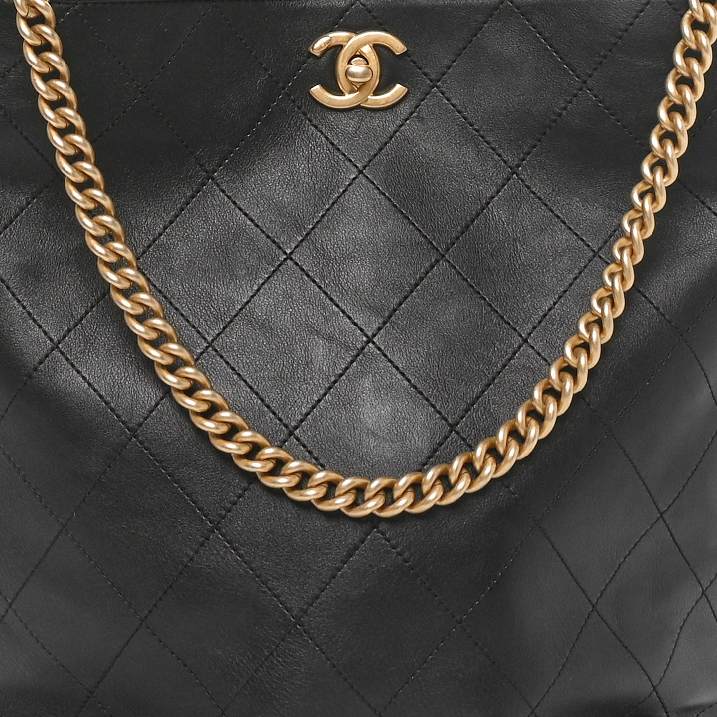 Calfskin Stitched Large Button Up Hobo Black