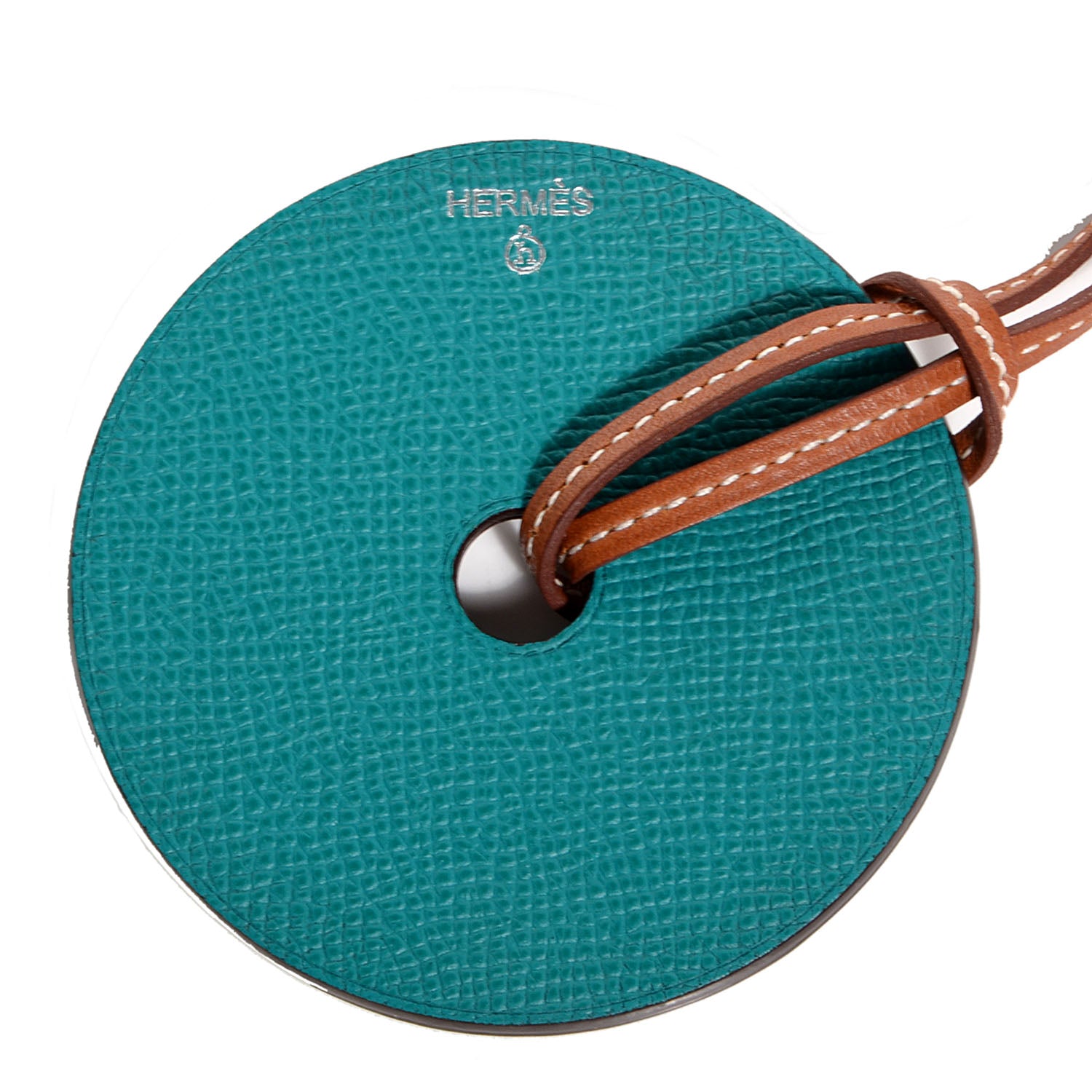 Hermes Togo Epsom Rond GM Petit H Necklace Etain Bleu Paon 3 of 5