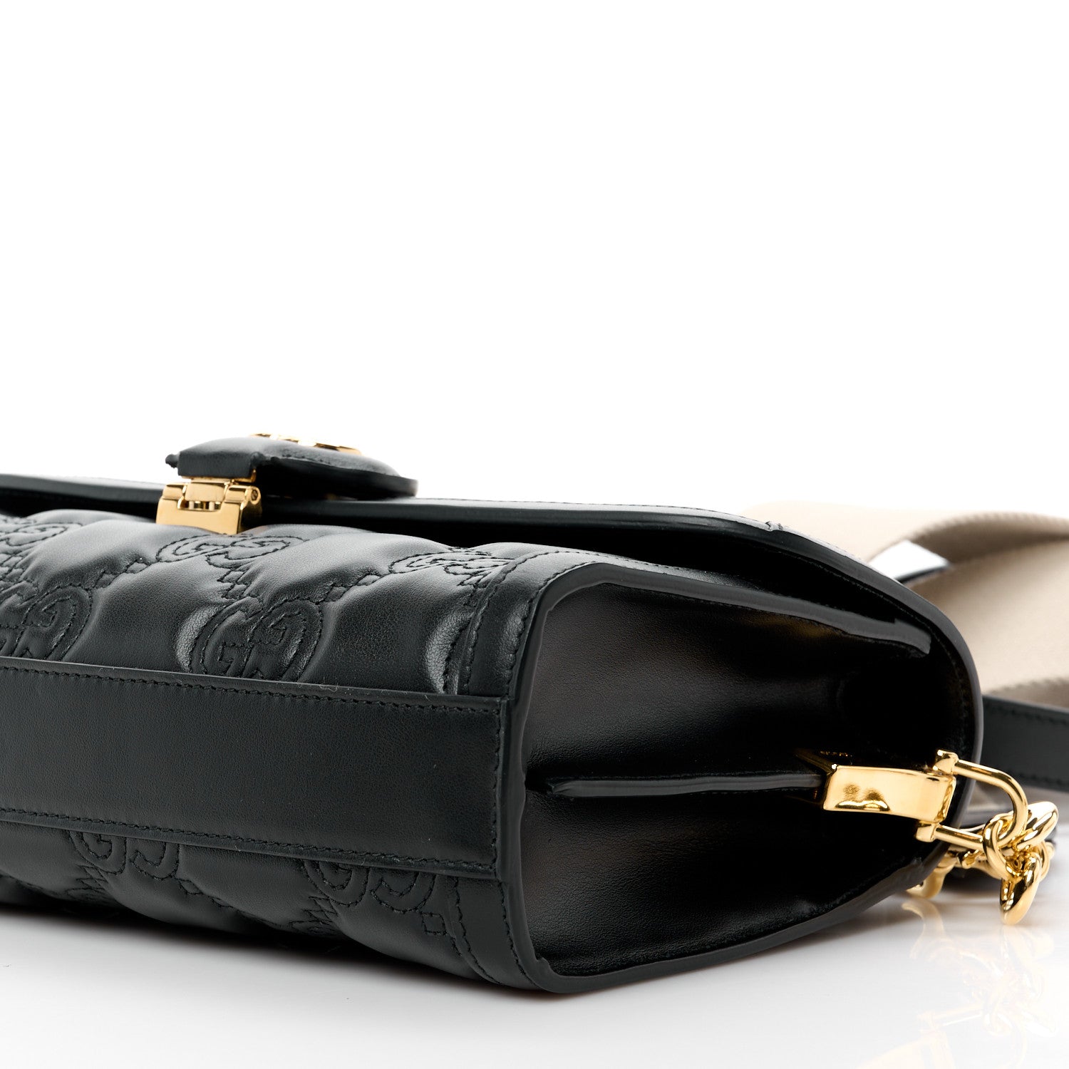 Gucci Calfskin GG Matelasse Small Flap Shoulder Bag Black Natural 12 of 13