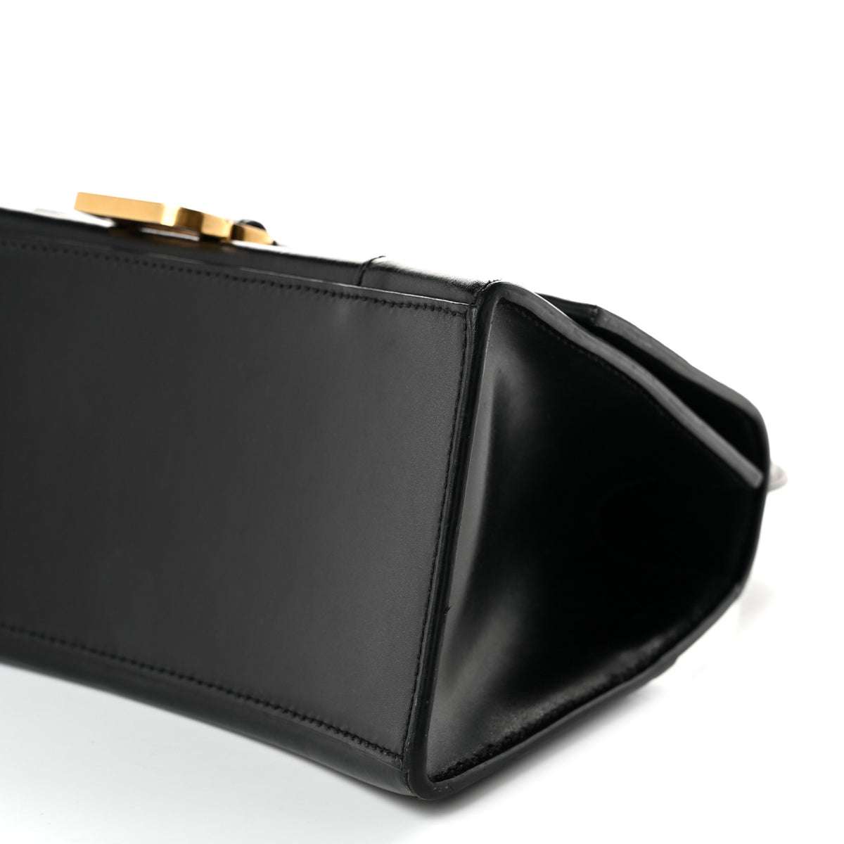 Shiny Box Calfskin Small Hourglass Top Handle Bag Black
