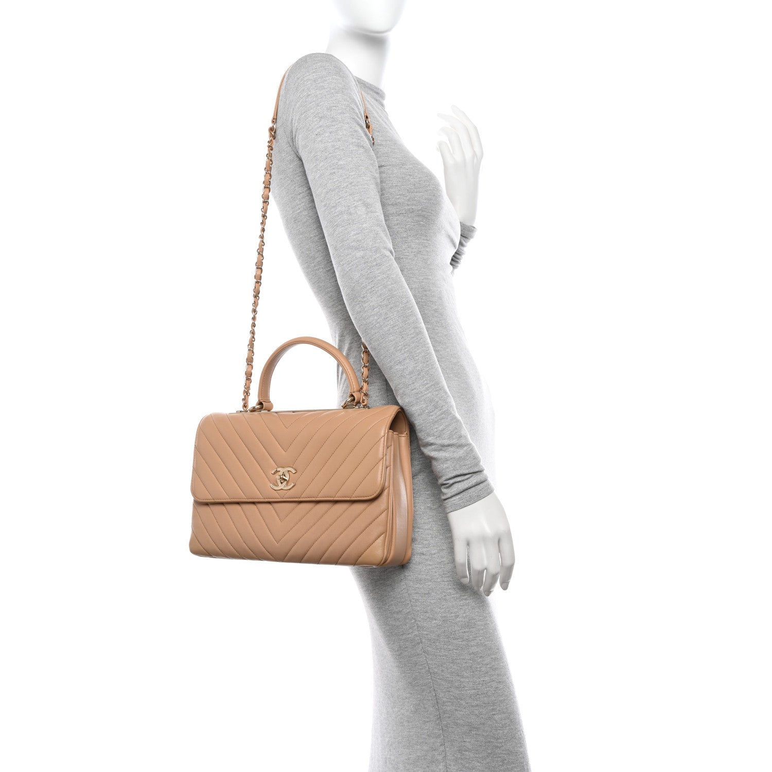 Chanel Lambskin Chevron Quilted Medium Trendy CC Dual Handle Flap Bag Beige 2 of 10
