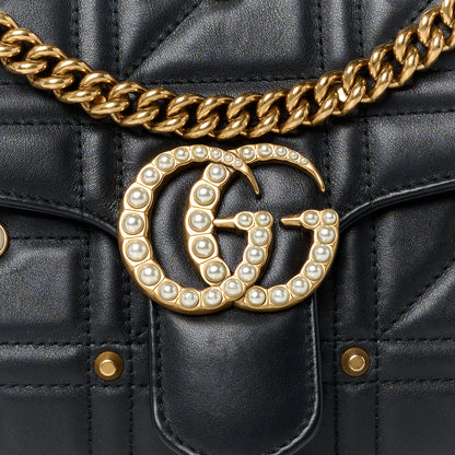 Gucci Calfskin Matelasse Studded Small Pearly GG Marmont Shoulder Bag Black 9 of 11